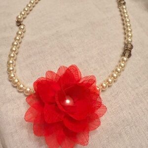 Red Flower Pearl Necklace